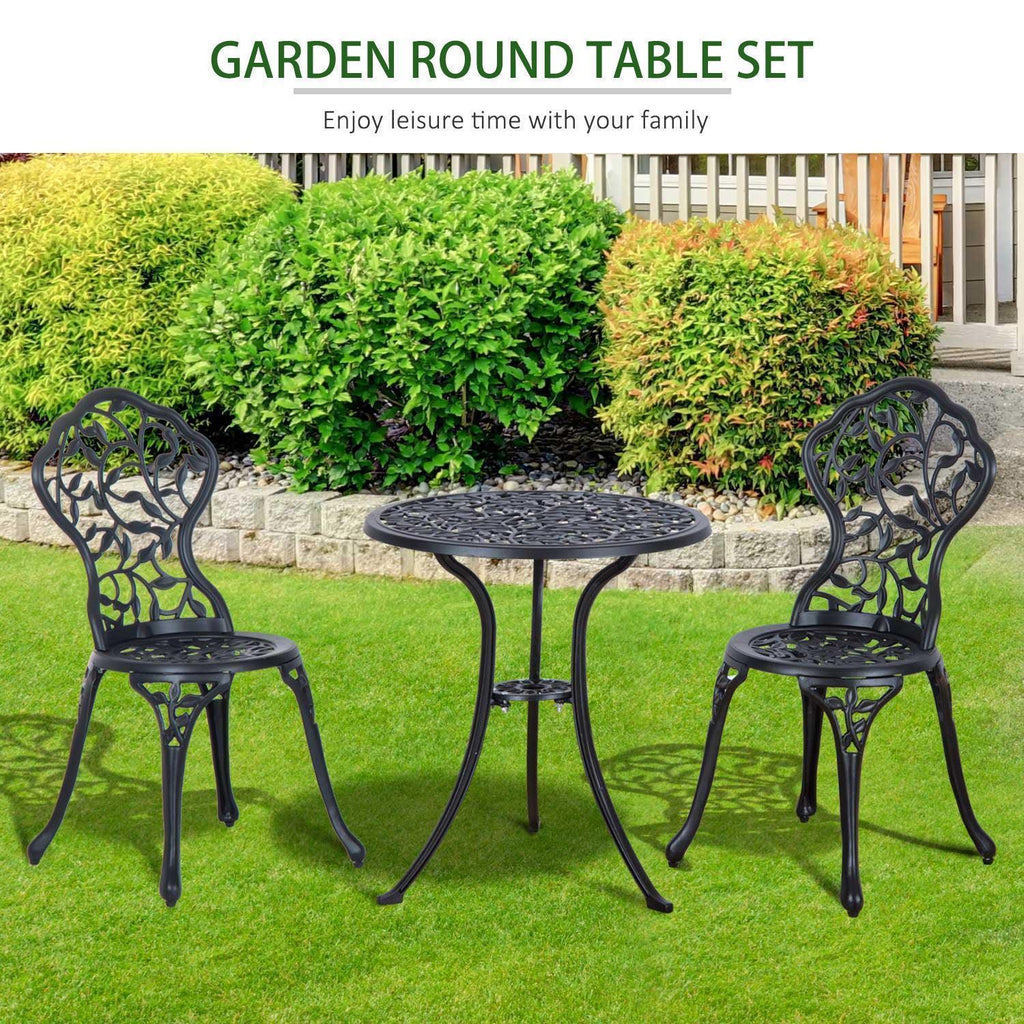 3 Pcs Aluminium Bistro Set Garden Furniture Dining Table Chairs Antique Outdoor Seat Patio Seater Black - Bobobiy