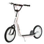 White kids kick scooter with black handlebars and deck, front and rear wheels