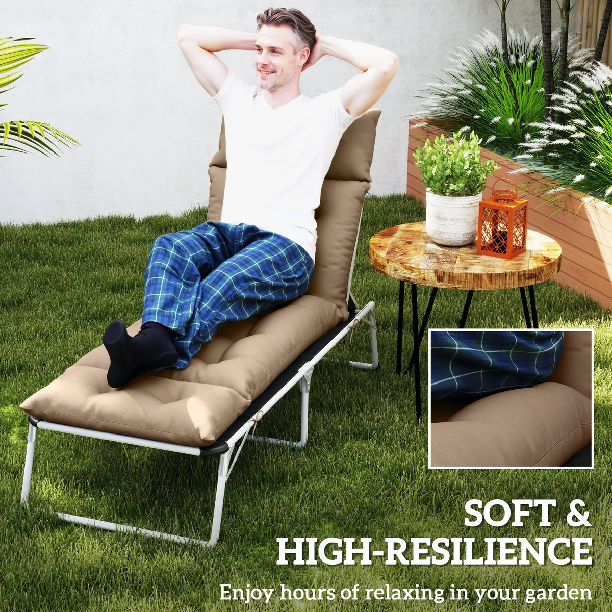 Outsunny Sun Lounger Cushions Only, 190 x 56 x 10cm Garden Lounge Chair Cushions, UPF20+ 220gsm Fabric, Thick Sunbed
