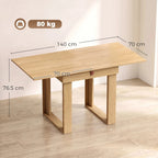 Extendable folding dining table with oak-effect finish and wide rectangular top