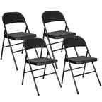 Black cushioned folding chairs with curved padded backs and seats, set of 4