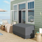 Grey waterproof patio sofa cover with low-profile fit and fastening straps