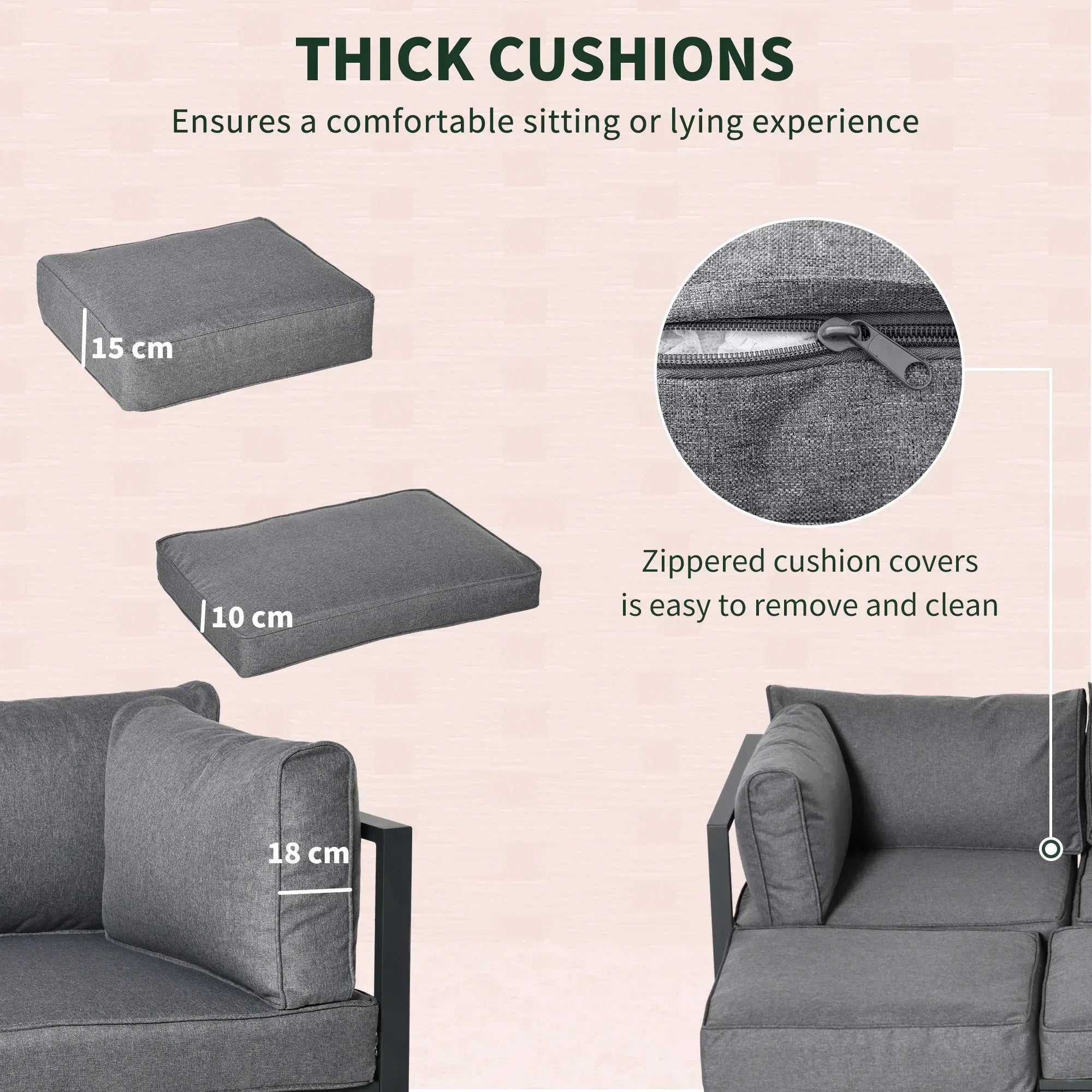 Garden Daybed, 6 Piece Outdoor Sectional Sofa Set, Aluminum Patio Conversation Furniture Set with Coffee Table, Footstool and Cushions, Grey - Bobobiy