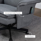 Grey recliner armchair with convenient side pocket and black steel base