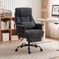 Black upholstered office chair with high back, armrests, and rolling swivel casters