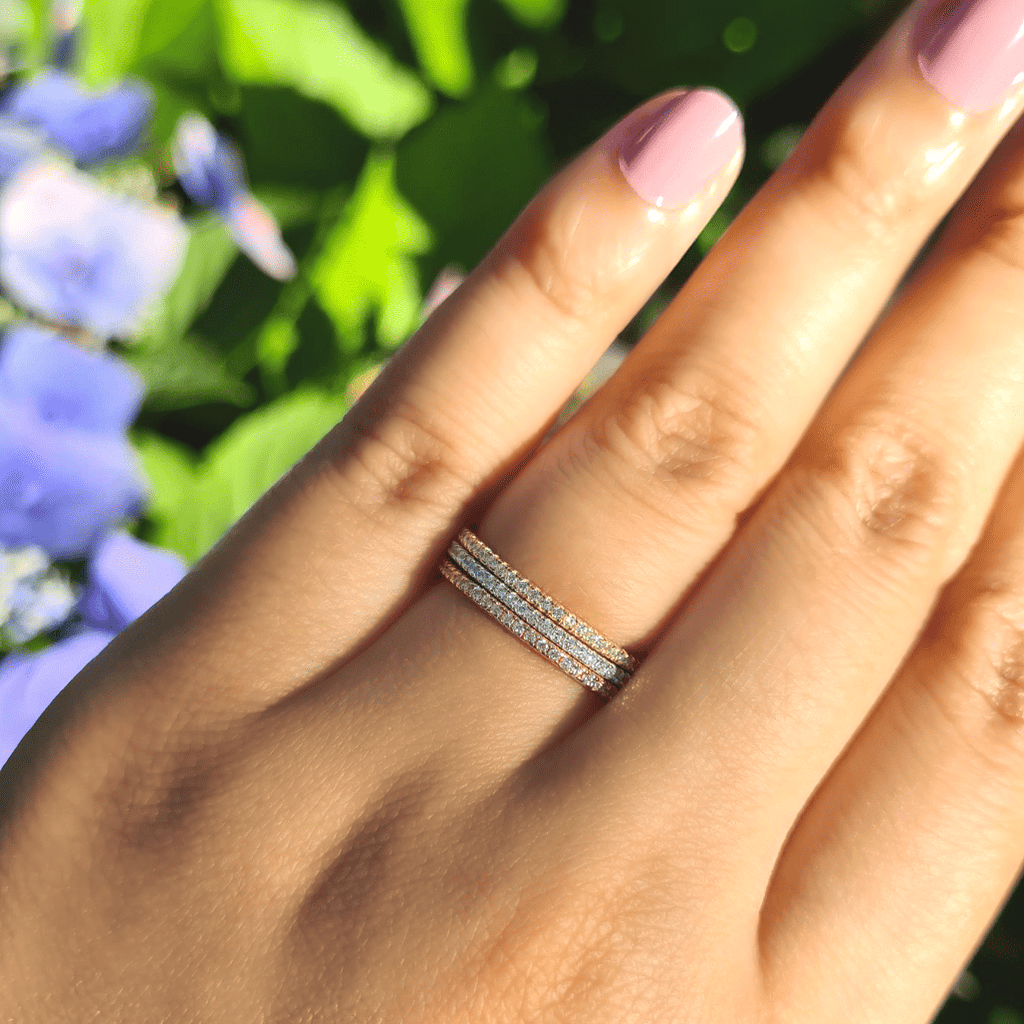 Eternity stacking ring set with three slim pavé bands
