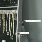 Grey locked jewelry cabinet side with keyhole and magnetic clasp