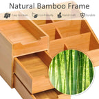 Natural bamboo desk organizer caddy with internal compartments and two drawers