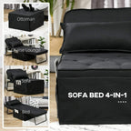 Black fabric sofa bed 4-in-1 style, with built-in pillow