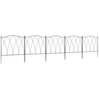Black decorative metal fence panels set, arched lattice design with vertical stakes