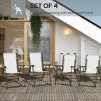 Set of 4 folding patio chairs with cream mesh backs and black steel frames