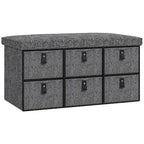 Dark grey fabric six-drawer shoe storage bench with padded top seat