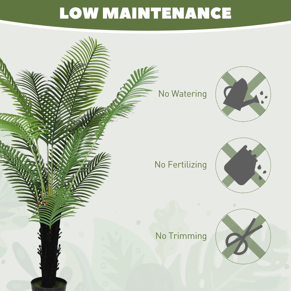 Homcom 175cm Artificial Areca Palm Tree with 16 PE Leaves, Decorative Artificial Plant with Plastic Pot and Flocked Soil