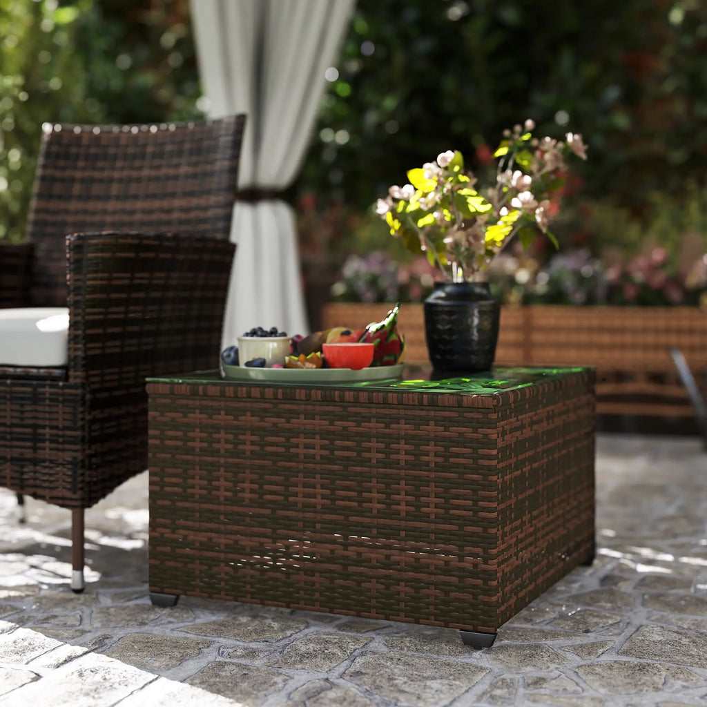 Outsunny 62 x 62cm Glass Top Rattan Side Table Brown