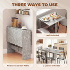 Grey folding dining table with leaves folded and options for side or dining use