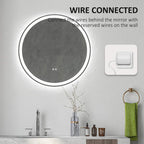 Round LED bathroom mirror with illuminated ring and wire-connected design