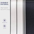 Close-up of dark blue and white striped polyester awning fabric with texture
