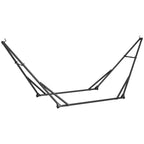 Black metal hammock net stand frame with legs and connecting crossbars