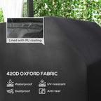 Black protective grill cover with diagonal panel seams and PU-coated lining.