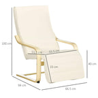 Cream recliner lounge chair with curved light wood frame and adjustable footrest