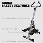 Grey stepper with non-slip handlebars, twist pedals, and foot cover