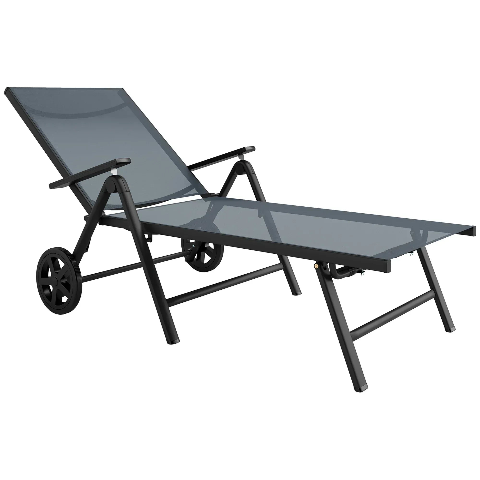 Five-Position Reclining Sun Lounger - Grey - Bobobiy
