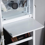 White jewelry cabinet interior with flat shelf, clear organizer tray, and drawer