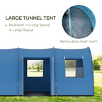 Blue tunnel tent with removable inner room and two front door openings