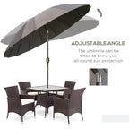 Grey adjustable angle parasol umbrella with tilt canopy and crank on center pole