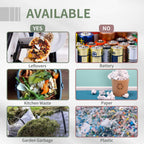 Composting guide chart showing yes/no items: leftovers, battery, paper, plastic