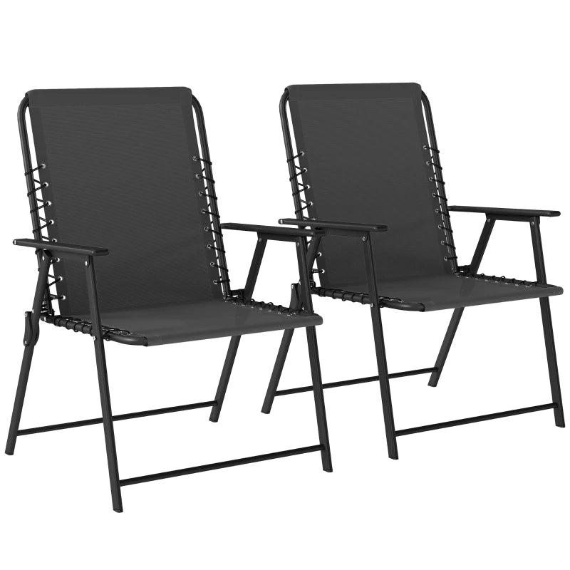 Black folding outdoor dining chairs (set of 2) with high back, armrests, texteline seat