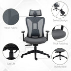 Grey mesh office chair with thick padded seat, gas lift, and swivel base.