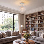 Ceiling-mounted crystal light with silver finish and cascading clear crystal drop strands