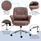 Reddish-brown upholstered office chair with thick padding, armrests, and caster wheels