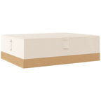 Beige garden furniture cover with corner tabs for a fitted rectangular look.