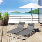 Set of 2 dark gray foldable reclining loungers with aluminum frame and adjustable back