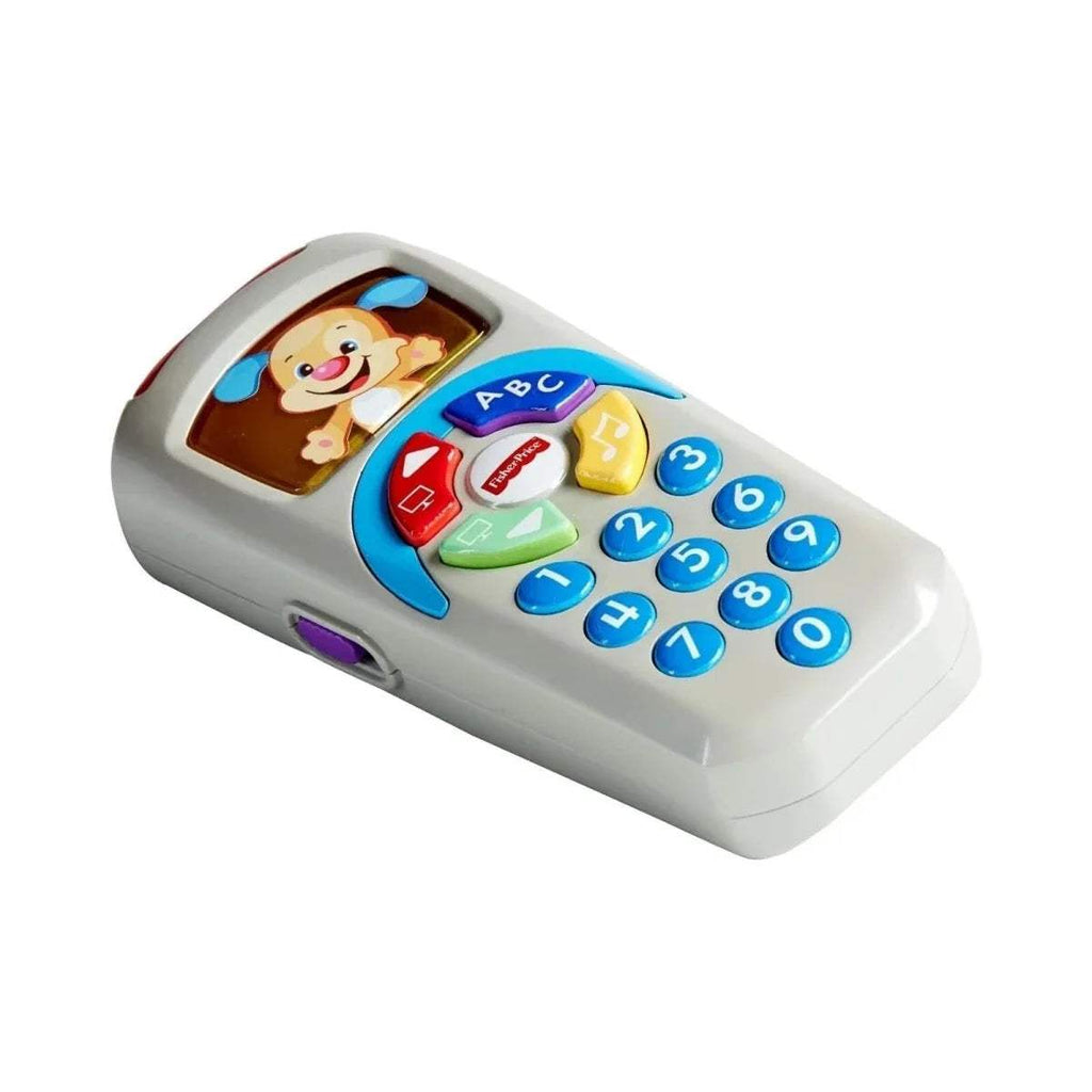 Fisher-Price puppy learning remote angled front with ABC letters and multicolor number keys