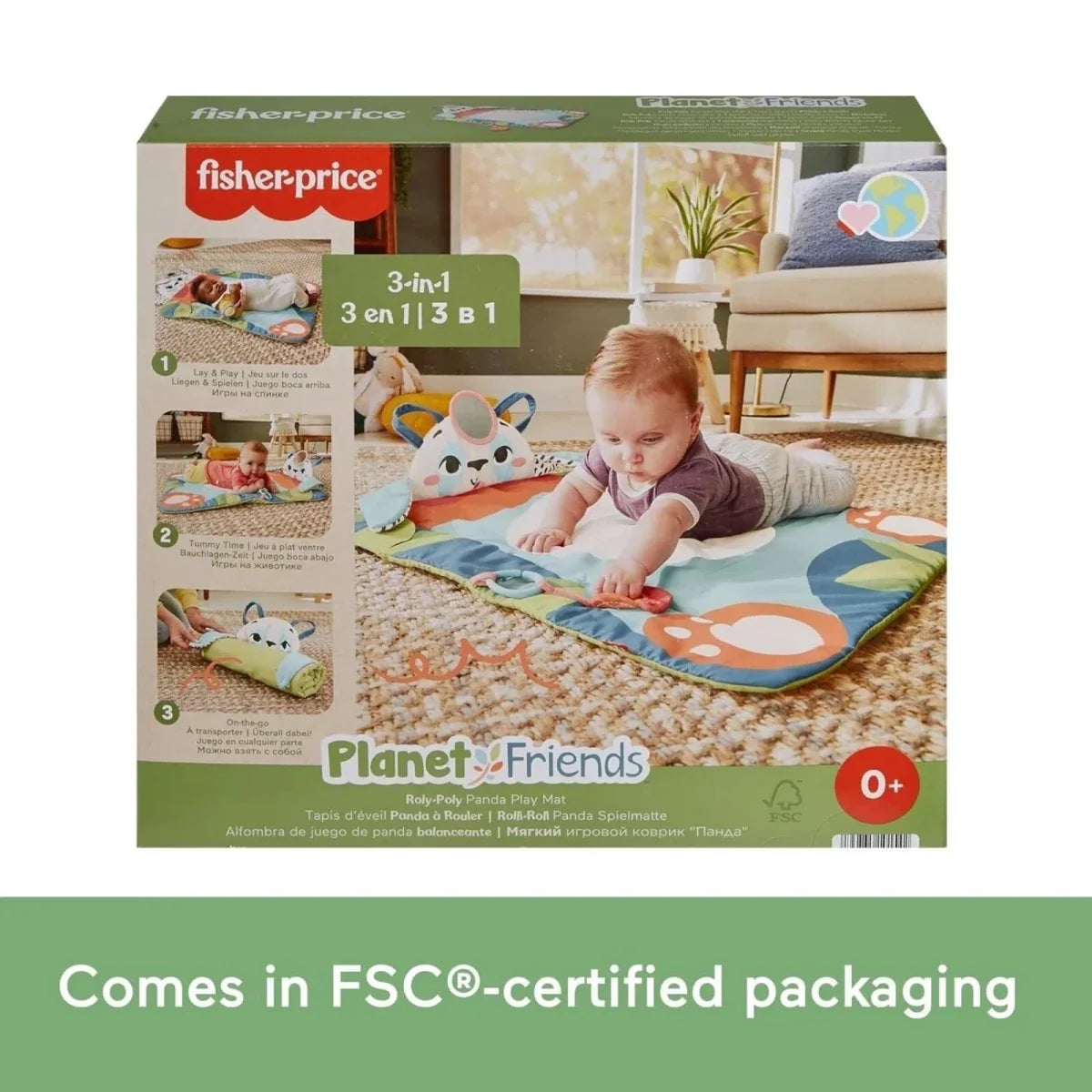 Fisher-Price panda playmat product box in Planet Friends packaging