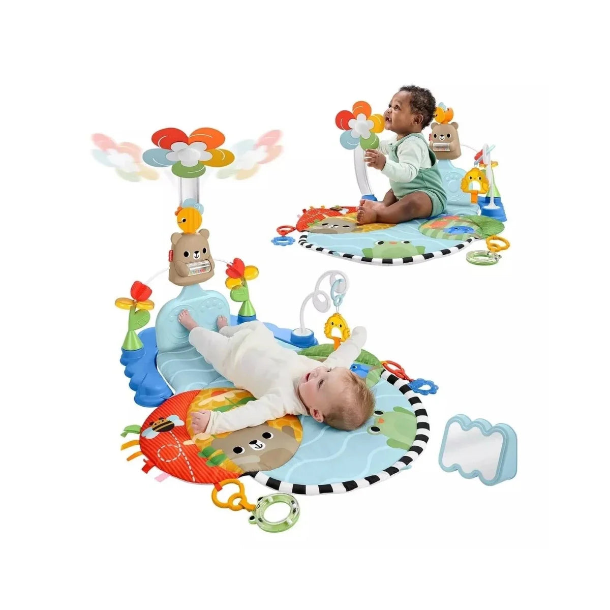 Baby activity gym with kick-and-sway mat and hanging mobile toys for play