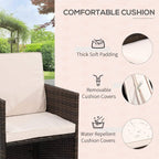 Rattan armchair with thick white cushion and removable water-repellent cushion covers