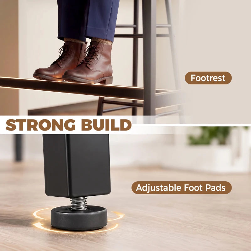 Black bar table leg with adjustable foot pad on a grey surface