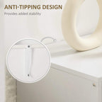 White cabinet with anti-tip stability hardware near the base