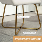 Cream upholstered accent chair with gold metal sled base and protective foot pads