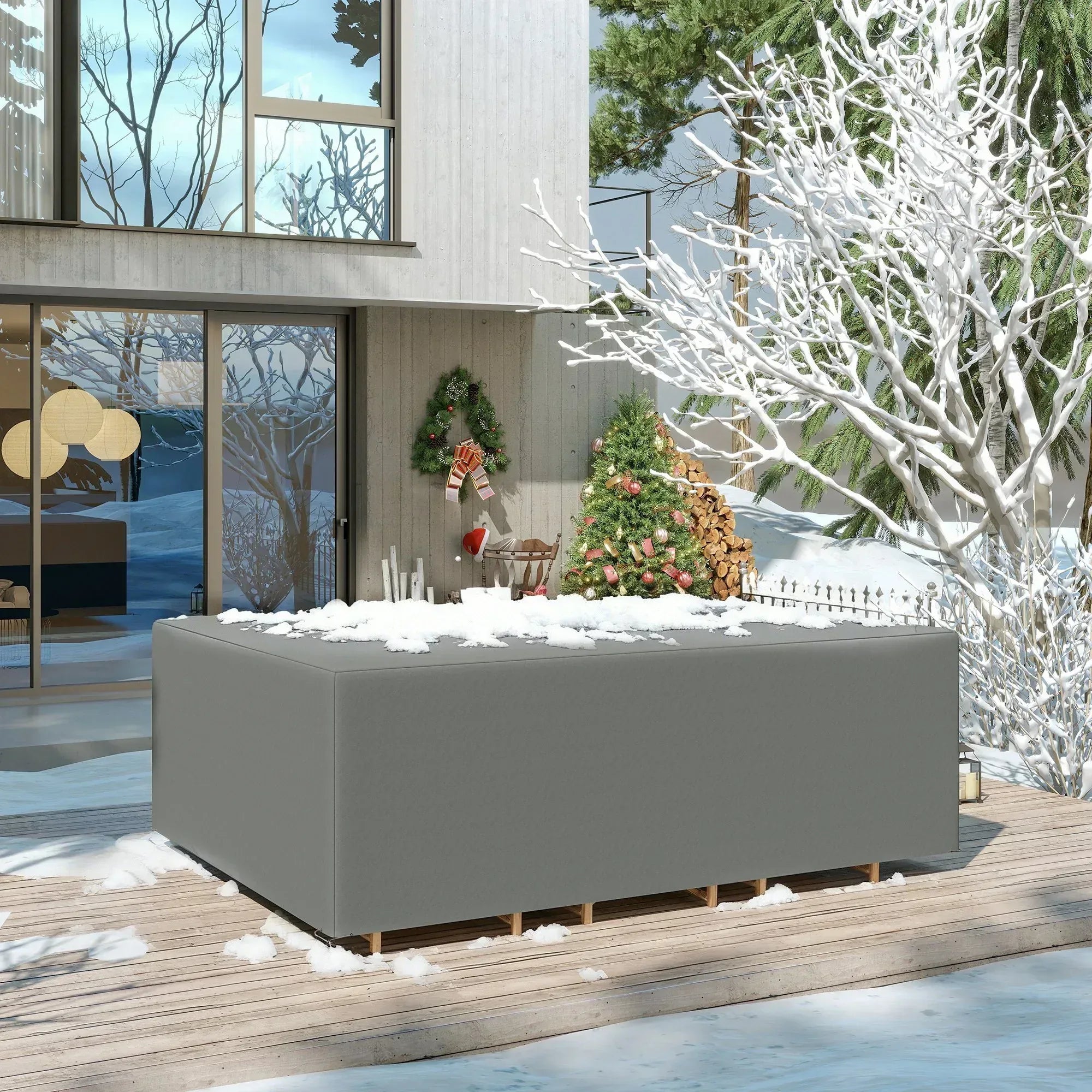 600D Oxford Outdoor Garden Furniture Sofa Set Cover, Waterproof Anti-UV Rattan Sun Lounger Protection Protector Cover, 275L x 205W x 90Hcm, Grey - Bobobiy