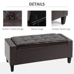 Tufted PU leather storage ottoman with metal hinge, button-tufted lid, and rubber wood legs