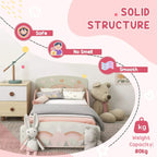 Kids pink bed frame with rainbow and forest graphic panels
