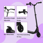 Black electric scooter deck with rear wheel brake and anti-slip handle grip design