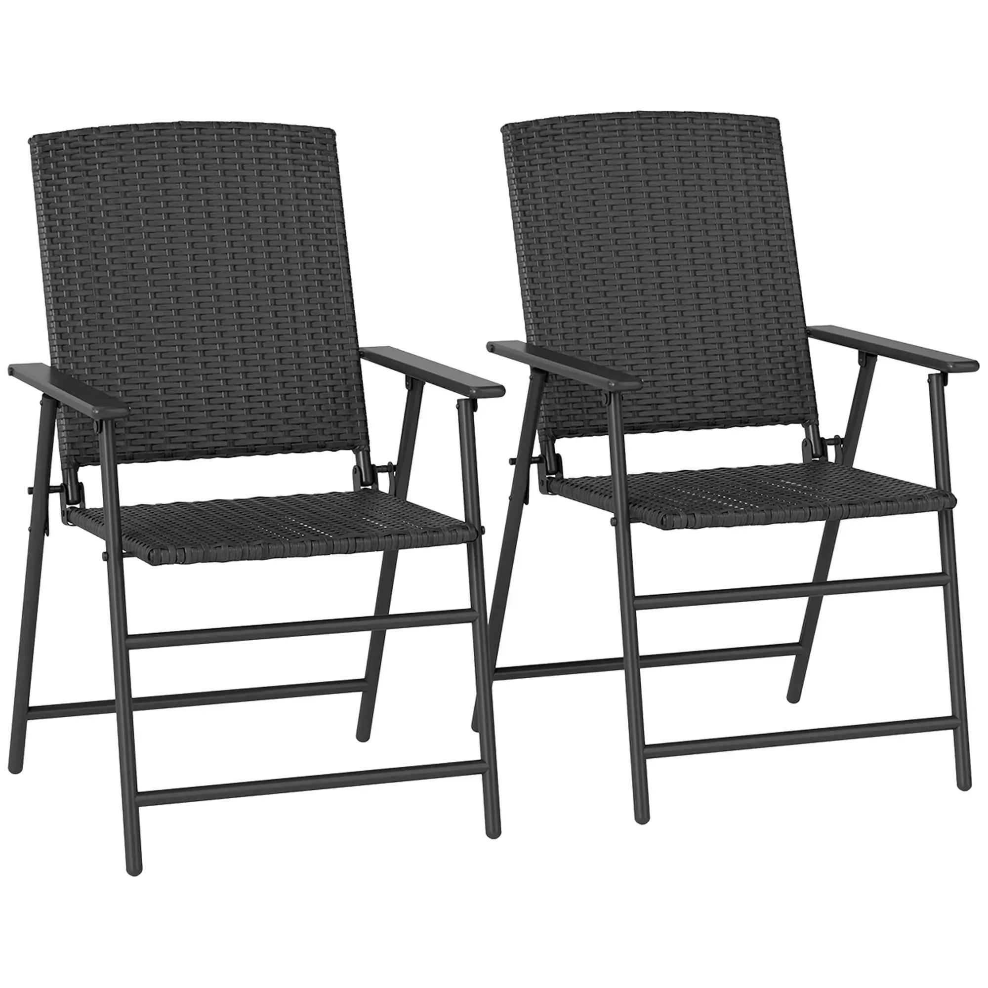 Set of Two Folding Rattan Seat Chairs - Black - Bobobiy