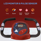 LCD monitor display with pulse sensor area on red exercise bike handlebar console