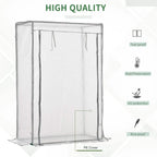 White mini greenhouse with clear PE cover, roll-up door, and reinforced frame